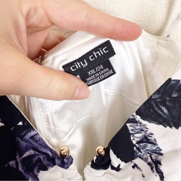 City Chic Off The Shoulder Mini Blue Floral Dress Size 24 XXL - Picture 5 of 7